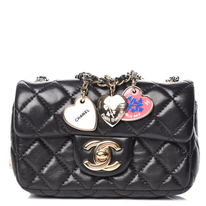 Chanel Lambskin Quilted Extra Mini Flap Heart Valentine Charms Black 1 of 10