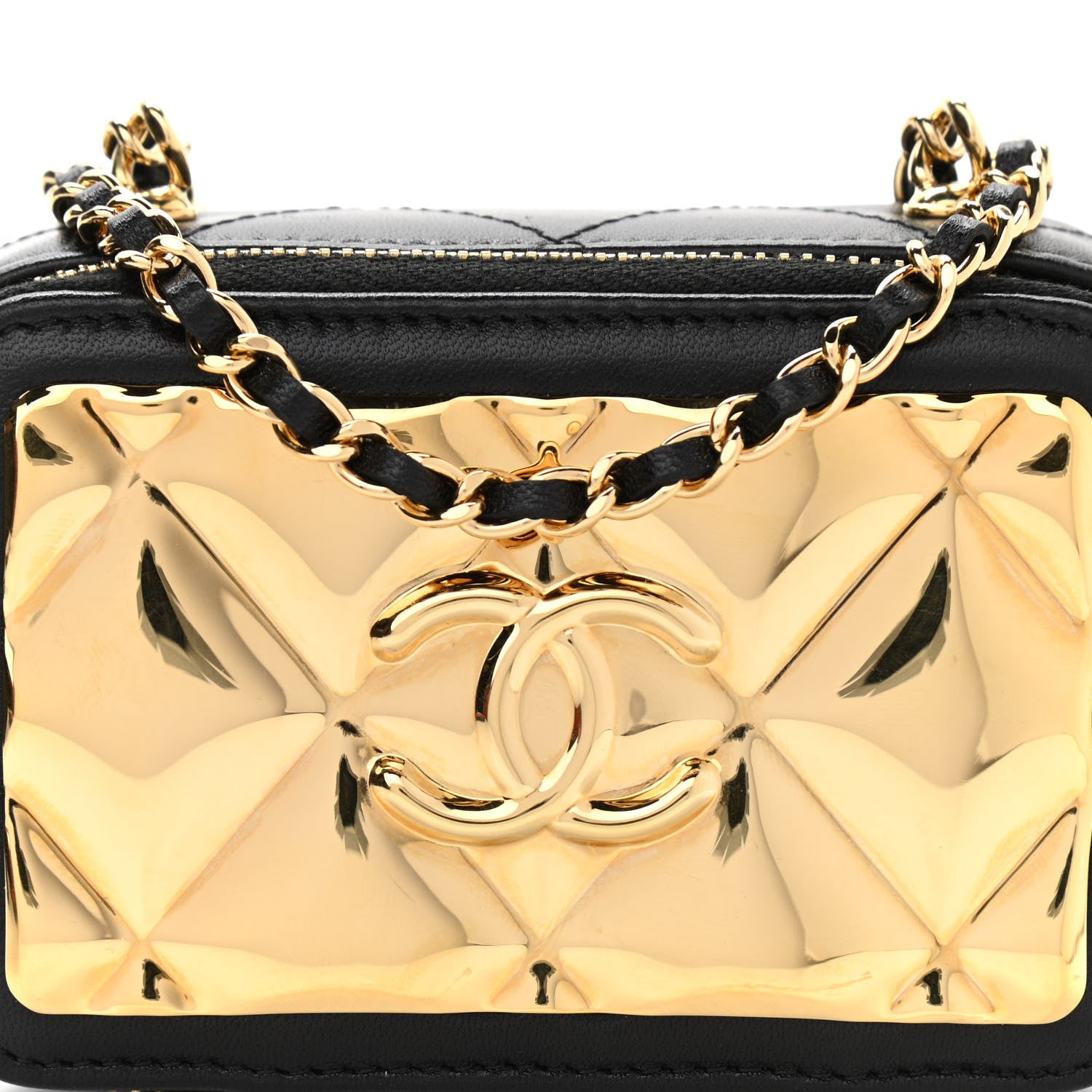 Chanel Lambskin Quilted Mini Golden Plate Clutch With Chain Black 8 of 11