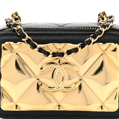 Chanel Lambskin Quilted Mini Golden Plate Clutch With Chain Black 8 of 11