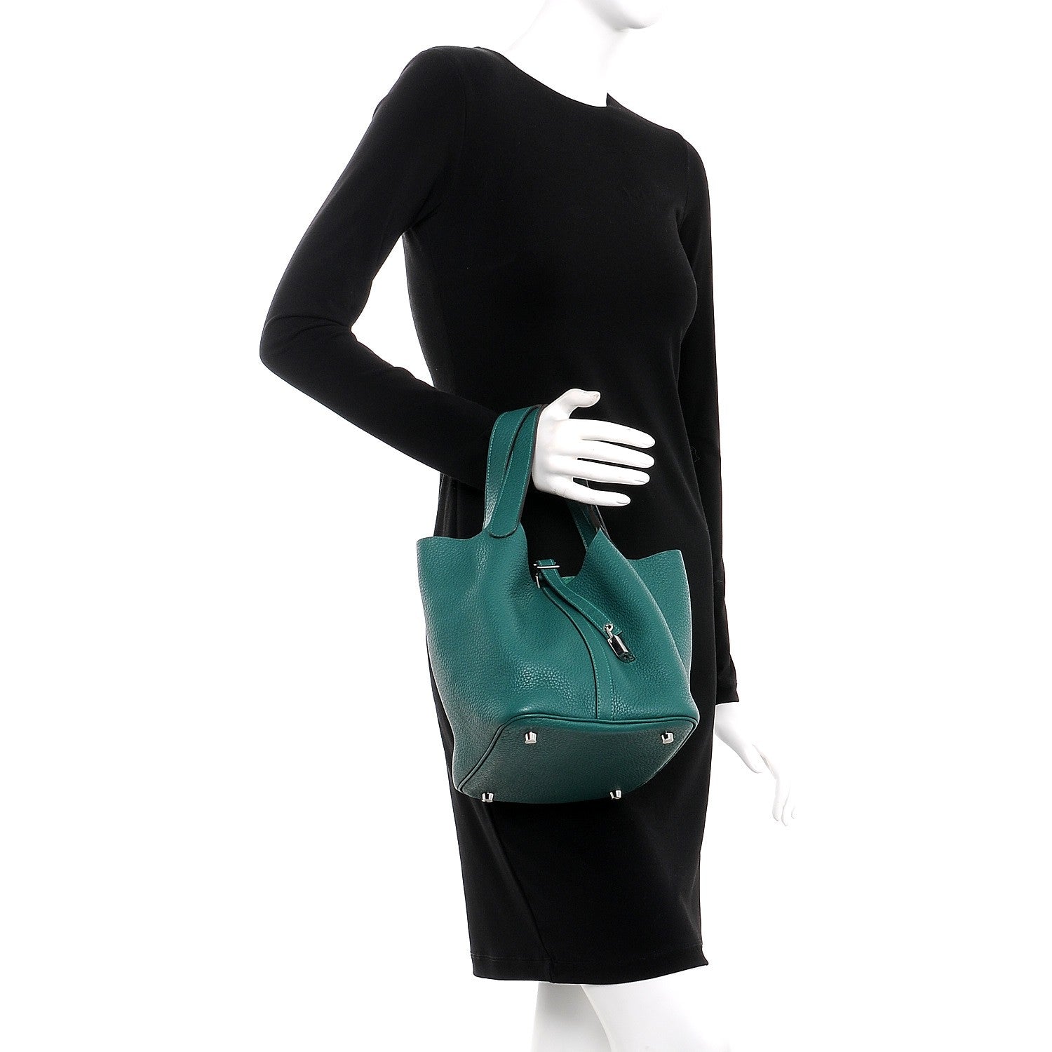 Hermes Taurillon Clemence Picotin Lock 22 MM Malachite 2 of 8