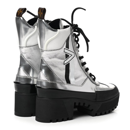 Louis Vuitton Patent Calfskin Spaceship Laureate Platform Desert Boots 36 Silver 4 of 8