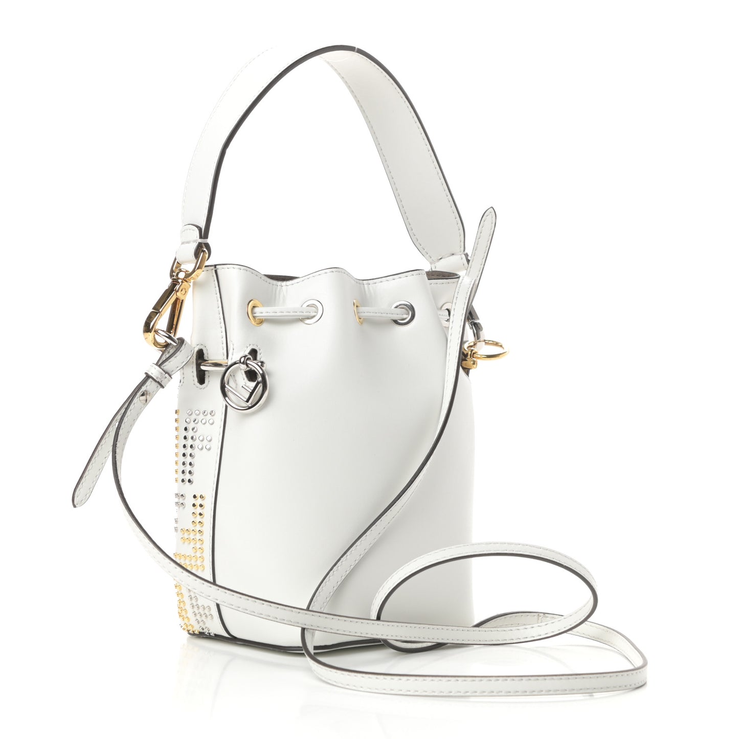 Vitello Liberty F is Fendi FF Studded Mini Mon Tresor Bucket Bag White