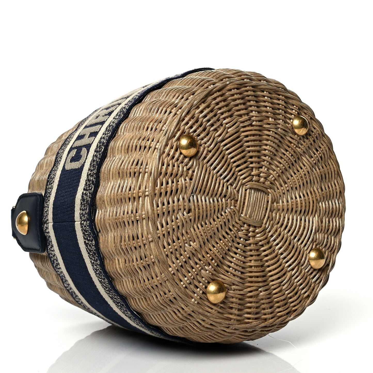 Wicker Oblique Drawstring Bucket Bag Blue