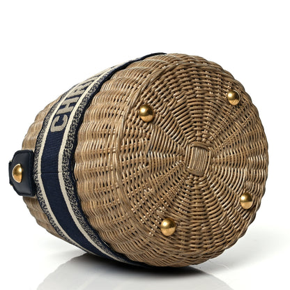 Christian Dior Wicker Oblique Drawstring Bucket Bag Blue 4 of 10