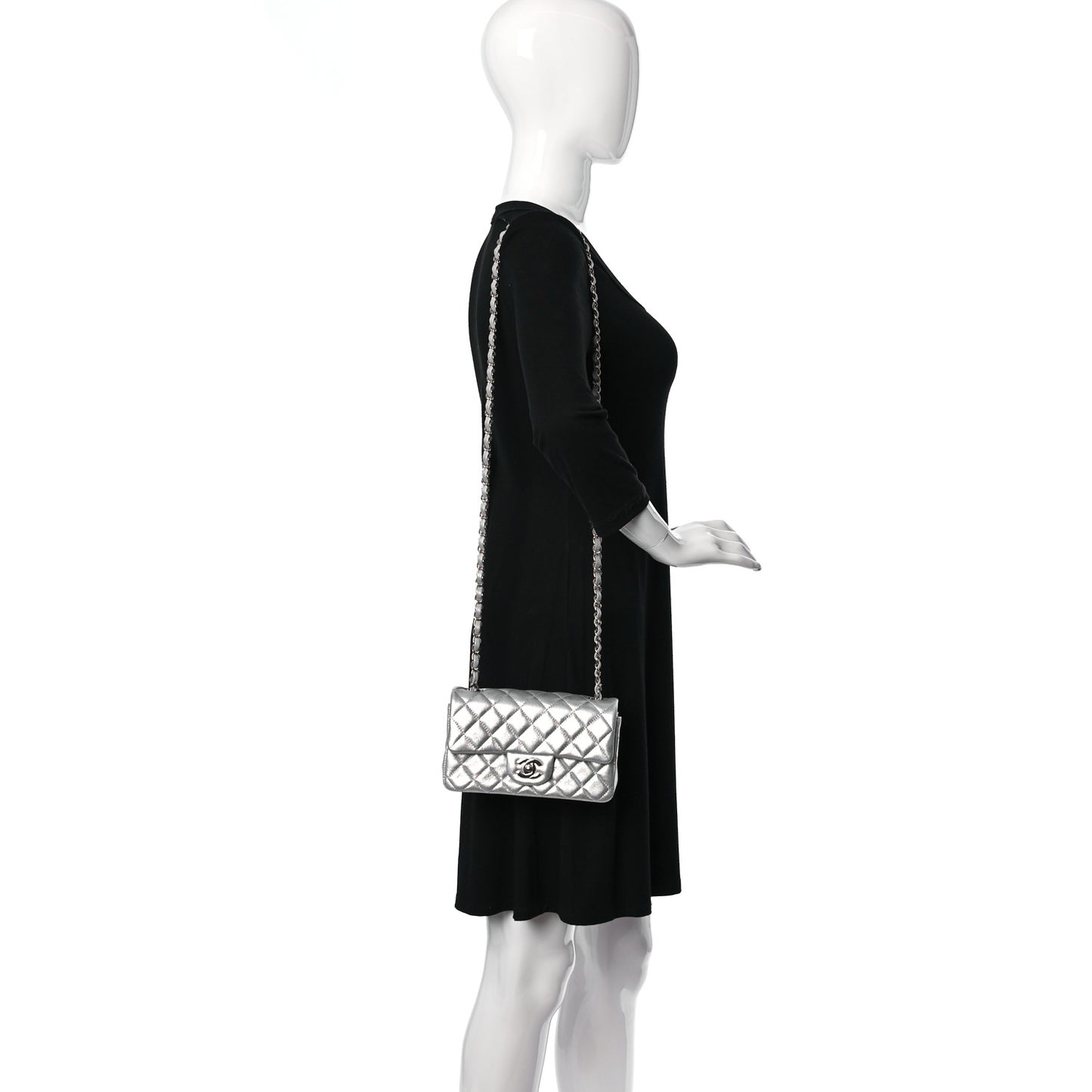 Metallic Lambskin Quilted Mini Rectangular Flap Silver