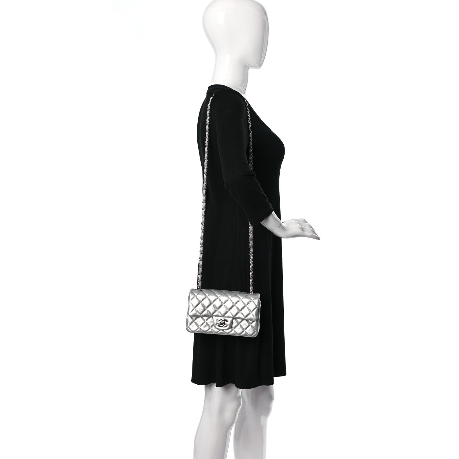Chanel Metallic Lambskin Quilted Mini Rectangular Flap Silver 2 of 11