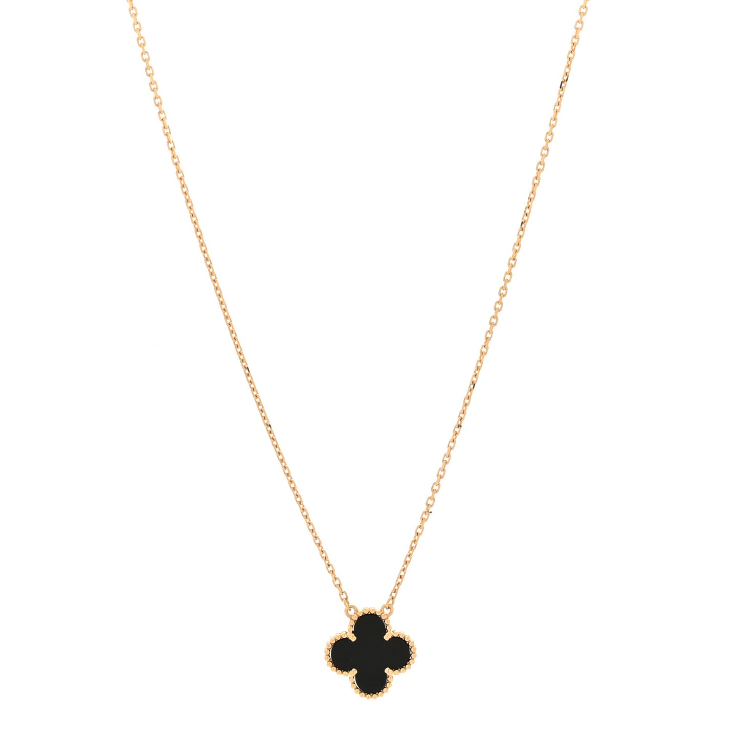 18K Yellow Gold Black Onyx Vintage Alhambra Pendant Necklace