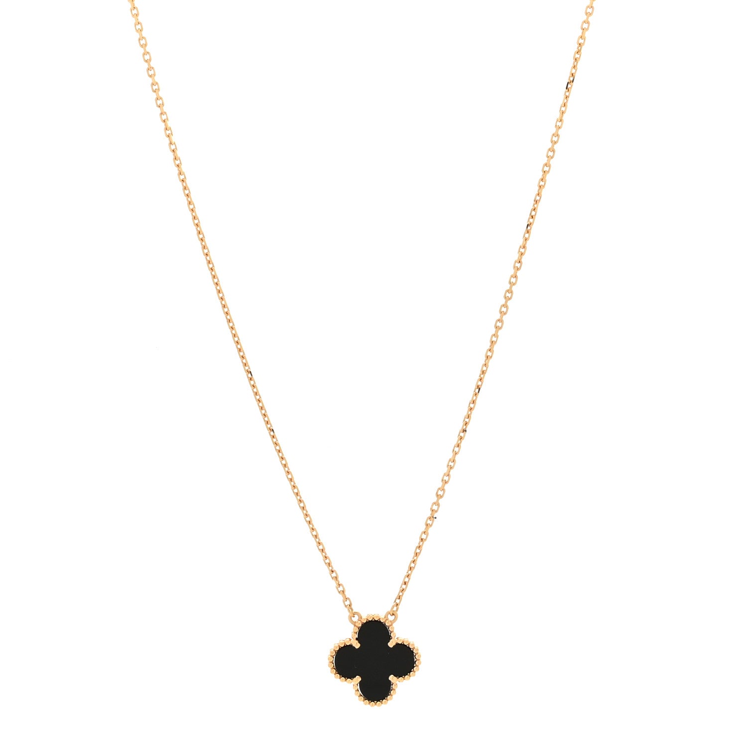 Van Cleef & Arpels 18K Yellow Gold Black Onyx Vintage Alhambra Pendant Necklace 1 of 7