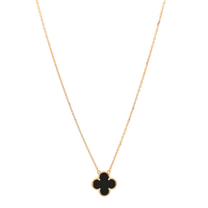 Van Cleef & Arpels 18K Yellow Gold Black Onyx Vintage Alhambra Pendant Necklace 1 of 7
