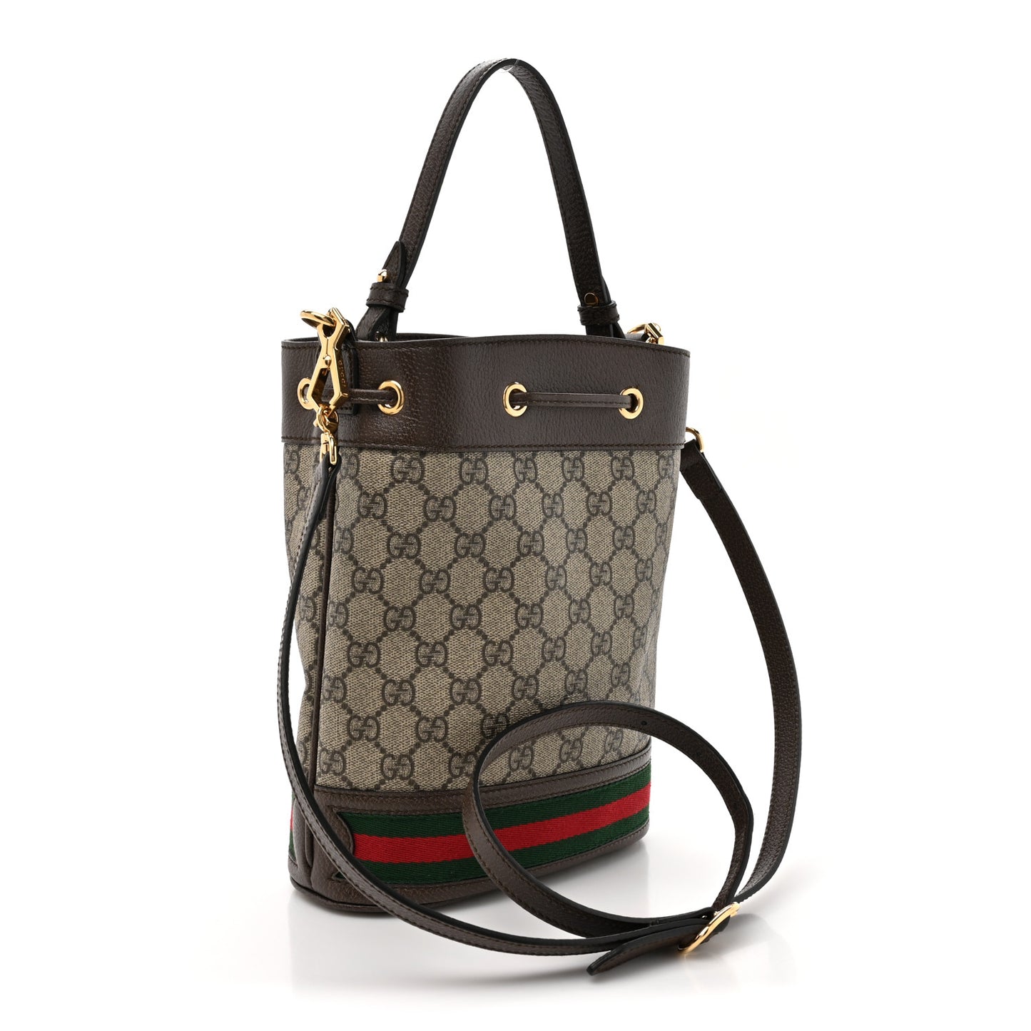 GG Supreme Monogram Web Small Ophidia Bucket Bag Brown
