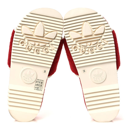 Gucci X ADIDAS Terry Cloth GG Monogram Womens Platform Sandals 38 Maple Red Off White 7 of 9
