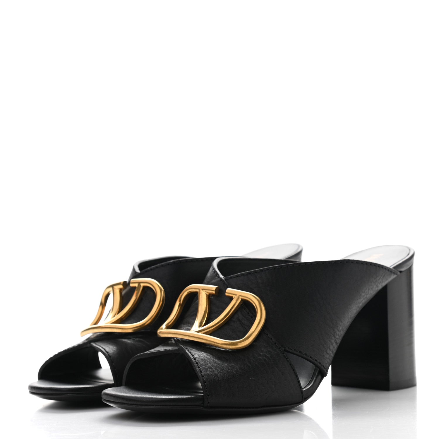 Valentino Garavani Grainy Cowhide VLogo Mid Heel Slide Sandals 37 Black 3 of 13