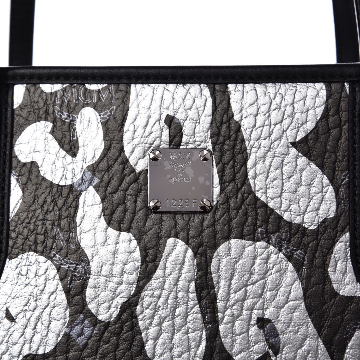 MCM Visetos Metallic Leopard Print Medium Anya Shopper Tote Black 7 of 8