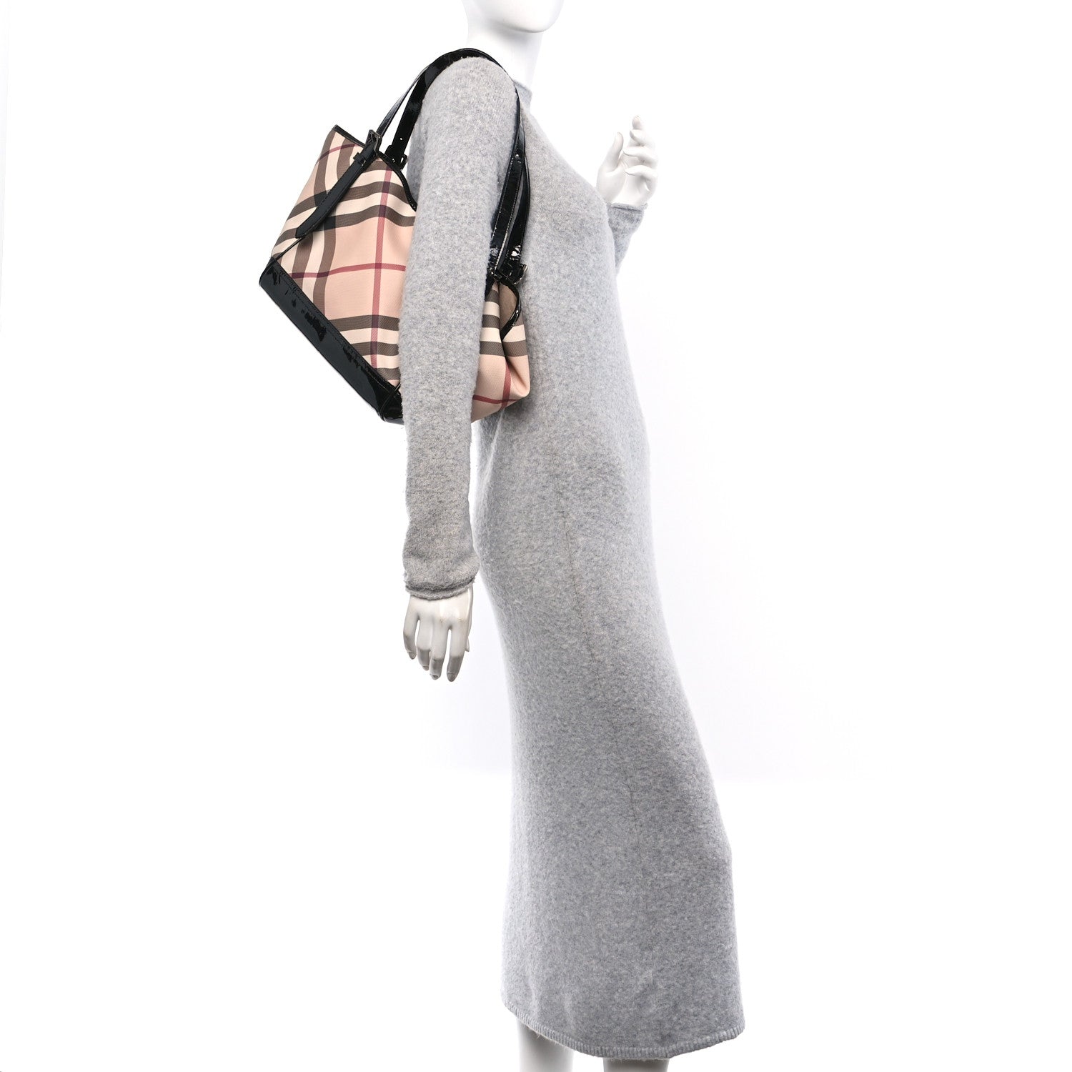 Burberry Patent Nova Check Small Tote Black 2 of 13