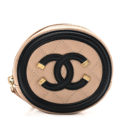 Chanel Caviar Quilted Filigree Zip Around Classic Coin Purse Beige Black 1 of 8