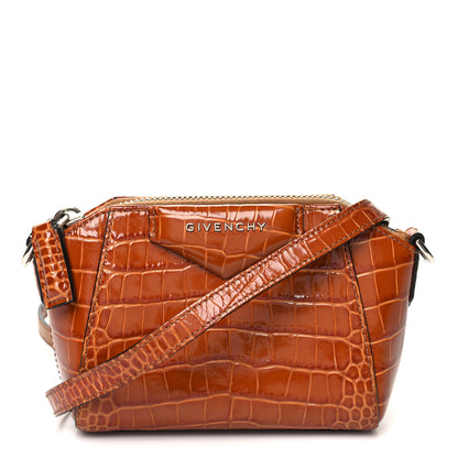 Givenchy Calfskin Crocodile Embossed Nano Antigona Tan 1 of 11