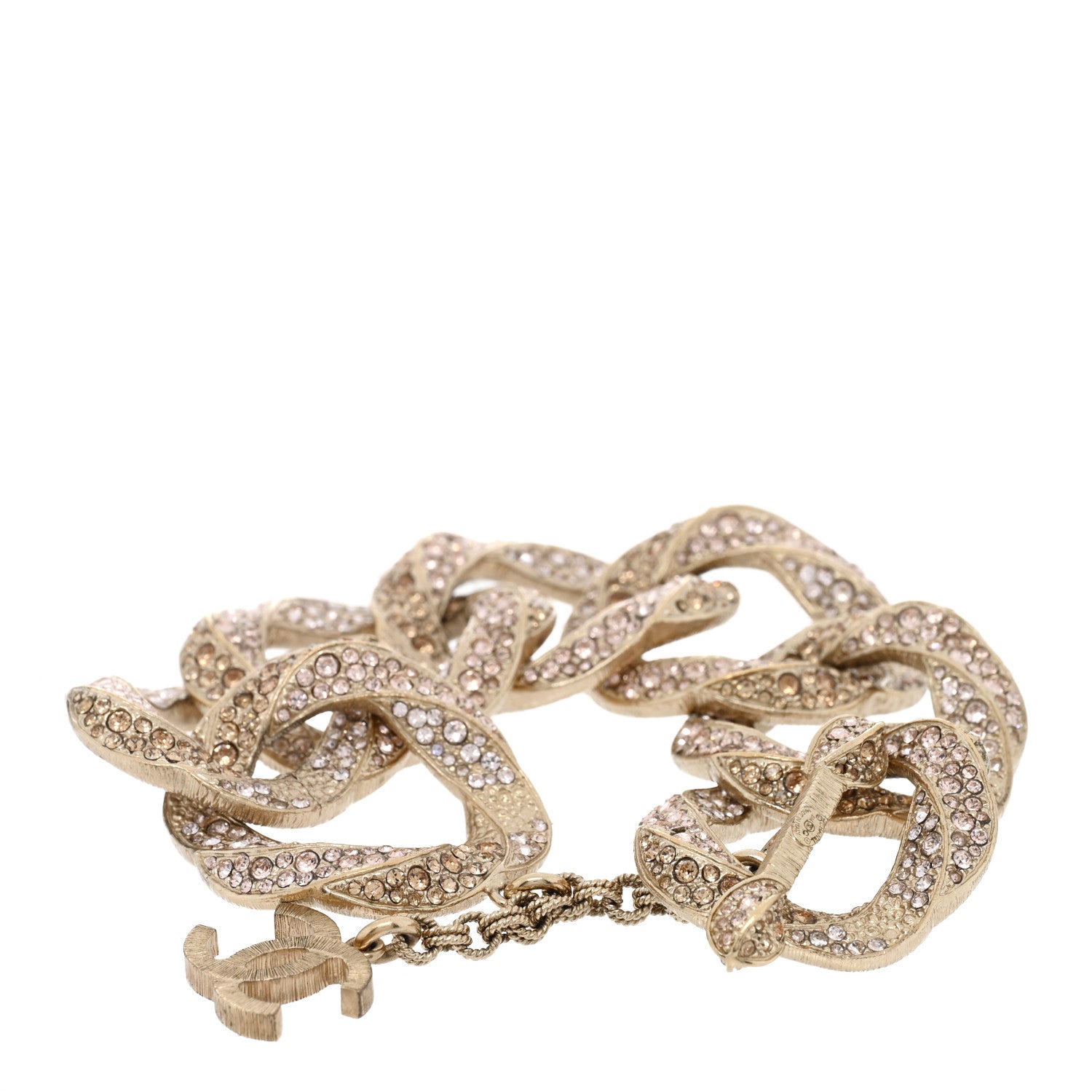 Chanel Crystal CC Chain Link Bracelet Gold Pale Pink 3 of 4