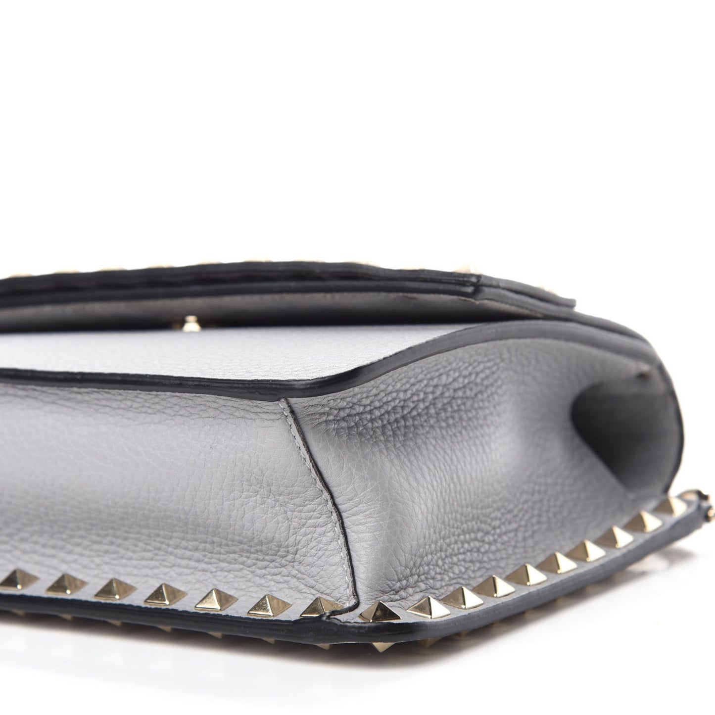 Pebbled Calfskin Rockstud Side Slip Crossbody Pastel Grey
