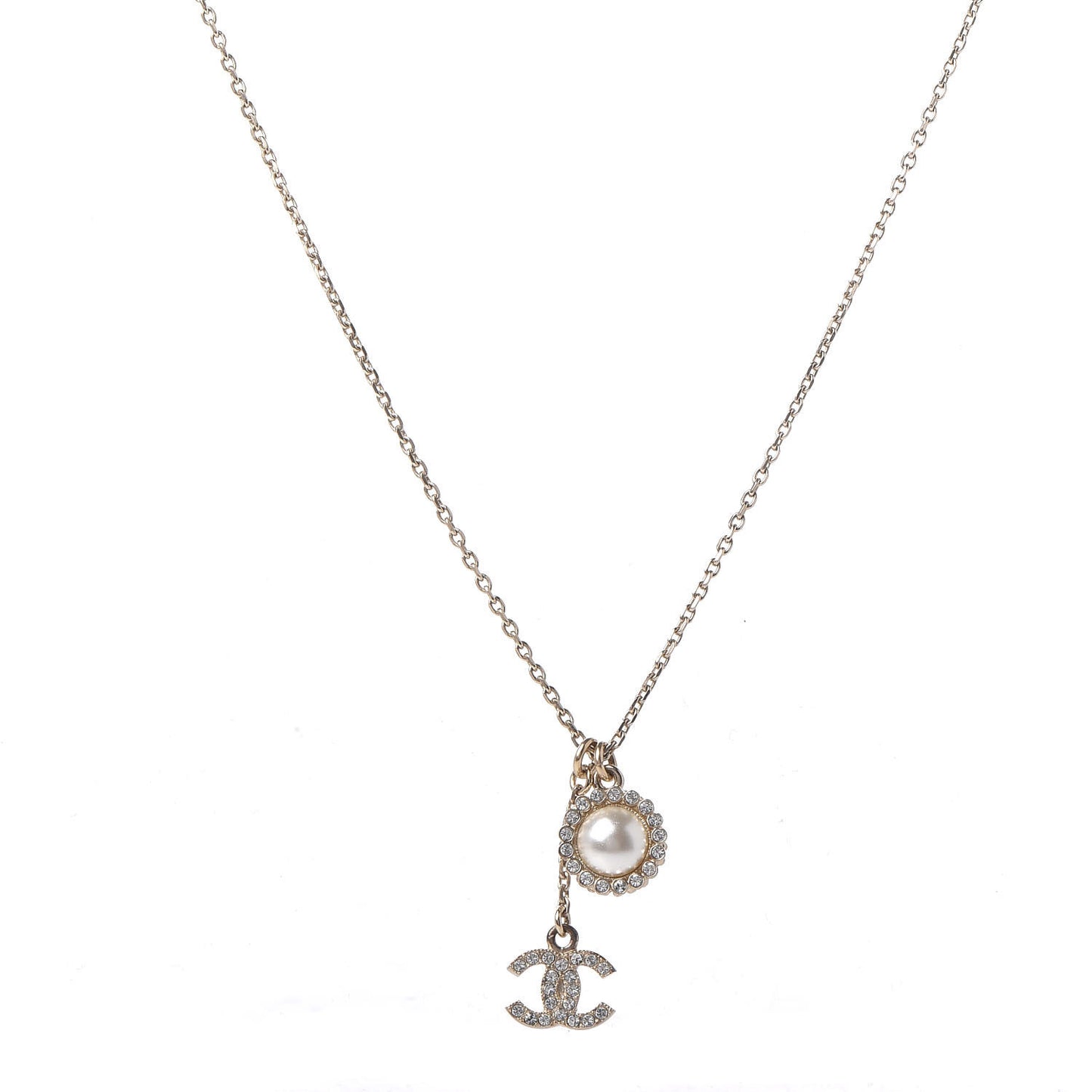 Pearl Crystal CC Necklace Gold