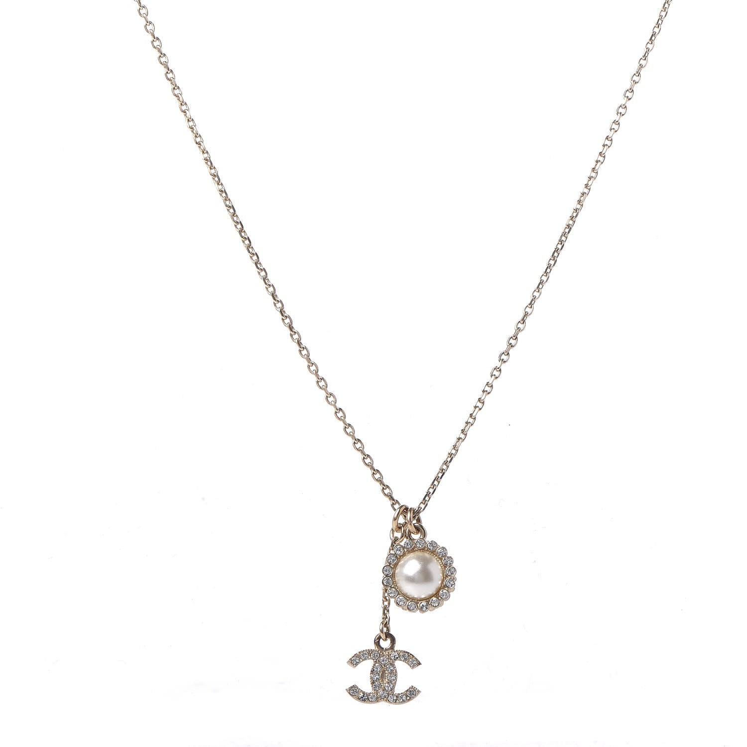 Chanel Pearl Crystal CC Necklace Gold 1 of 5