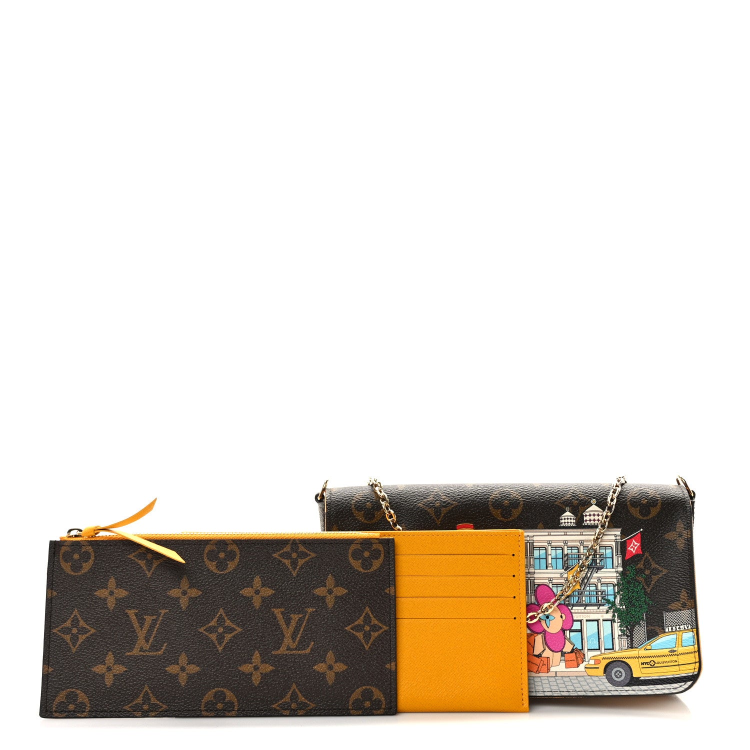 Louis Vuitton Monogram 2022 Christmas Animation New York Soho Pochette Felicie Chain Wallet Yellow 3 of 9