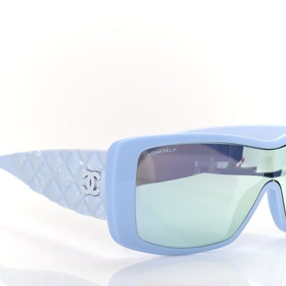 Chanel Wood Rubber Shield Sunglasses 71337 Light Blue 6 of 7
