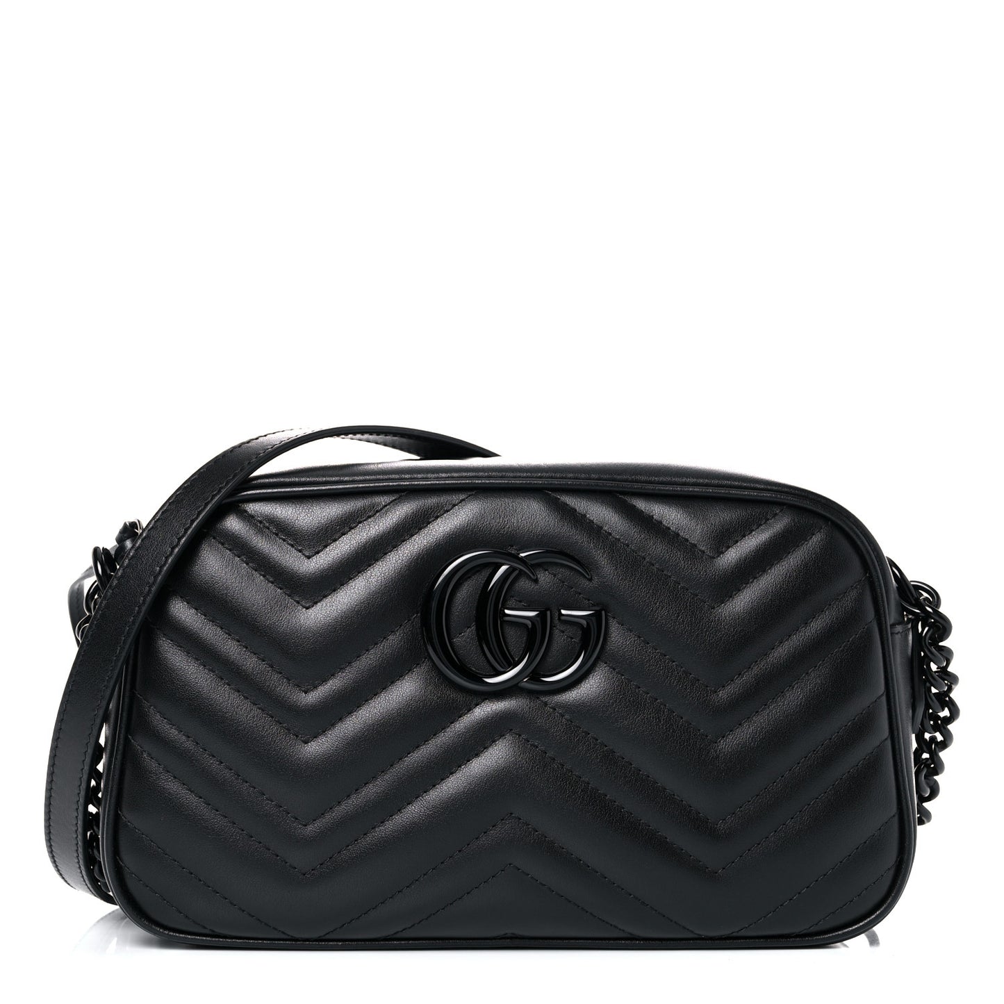 Calfskin Matelasse Monochrome Small GG Marmont Chain Shoulder Bag Black