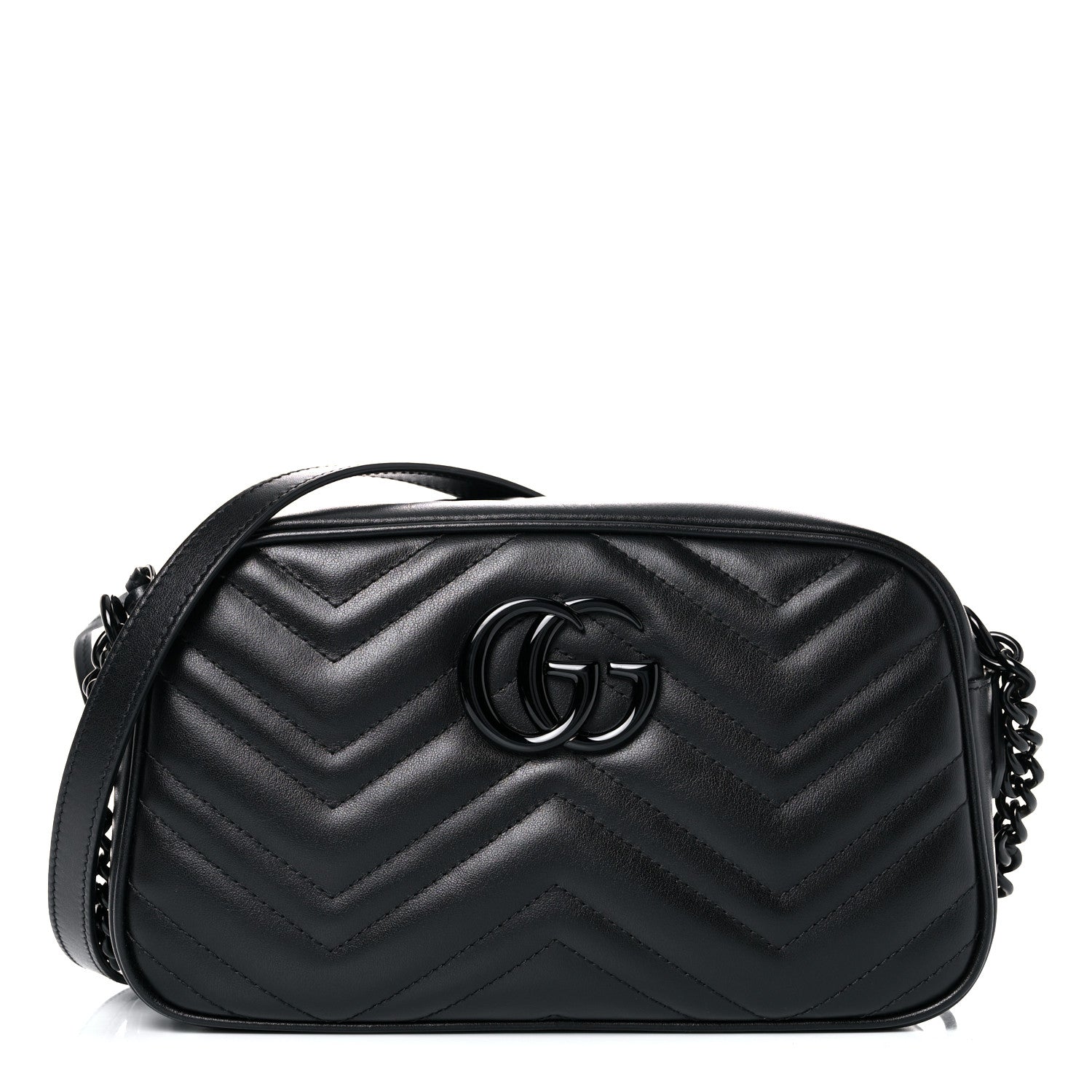 Gucci Calfskin Matelasse Monochrome Small GG Marmont Chain Shoulder Bag Black 1 of 10