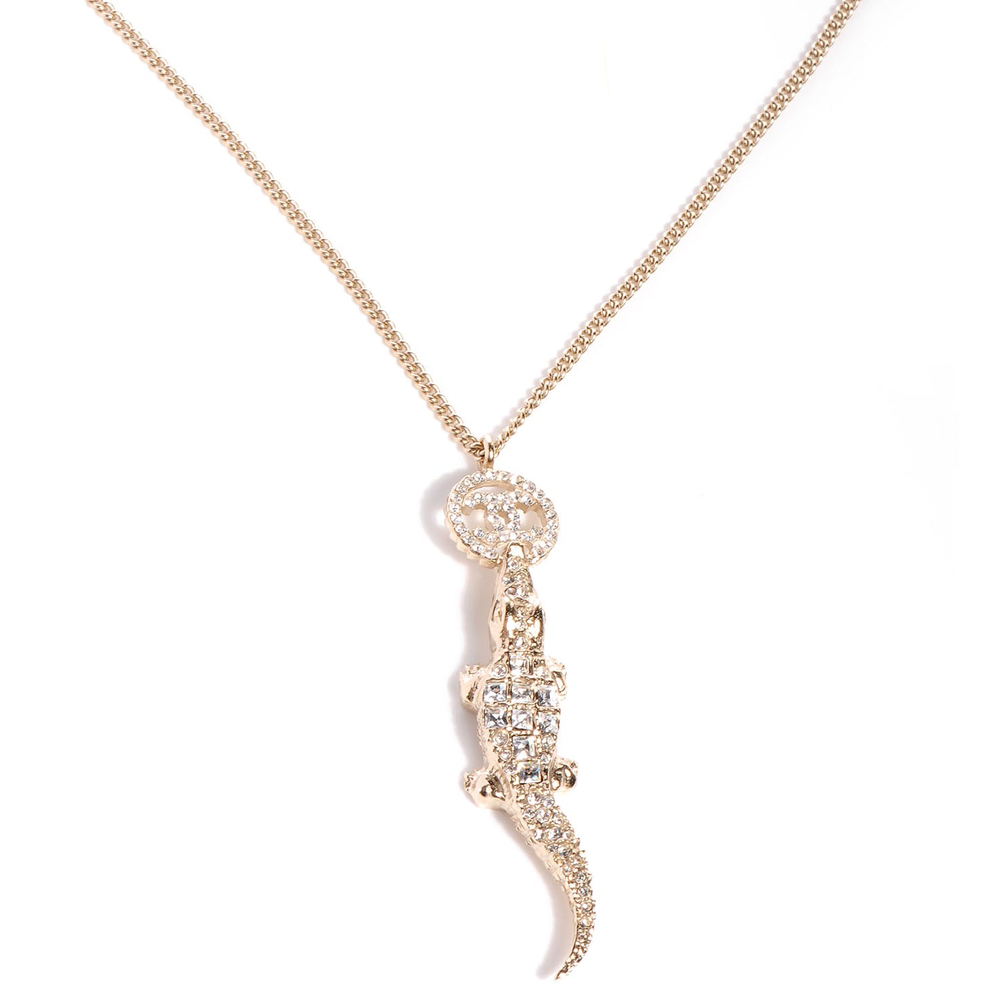 Crystal CC Alligator Necklace Gold