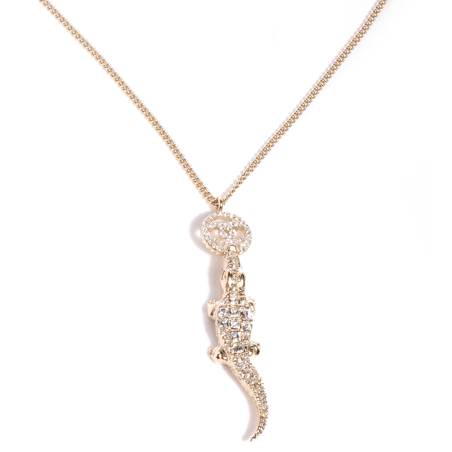 Chanel Crystal CC Alligator Necklace Gold 1 of 6