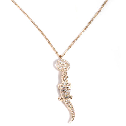 Chanel Crystal CC Alligator Necklace Gold 1 of 6