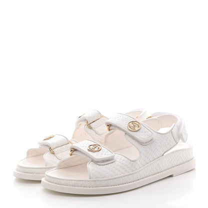 Chanel Calfskin Printed Velcro Dad Sandals 36.5 White 3 of 13