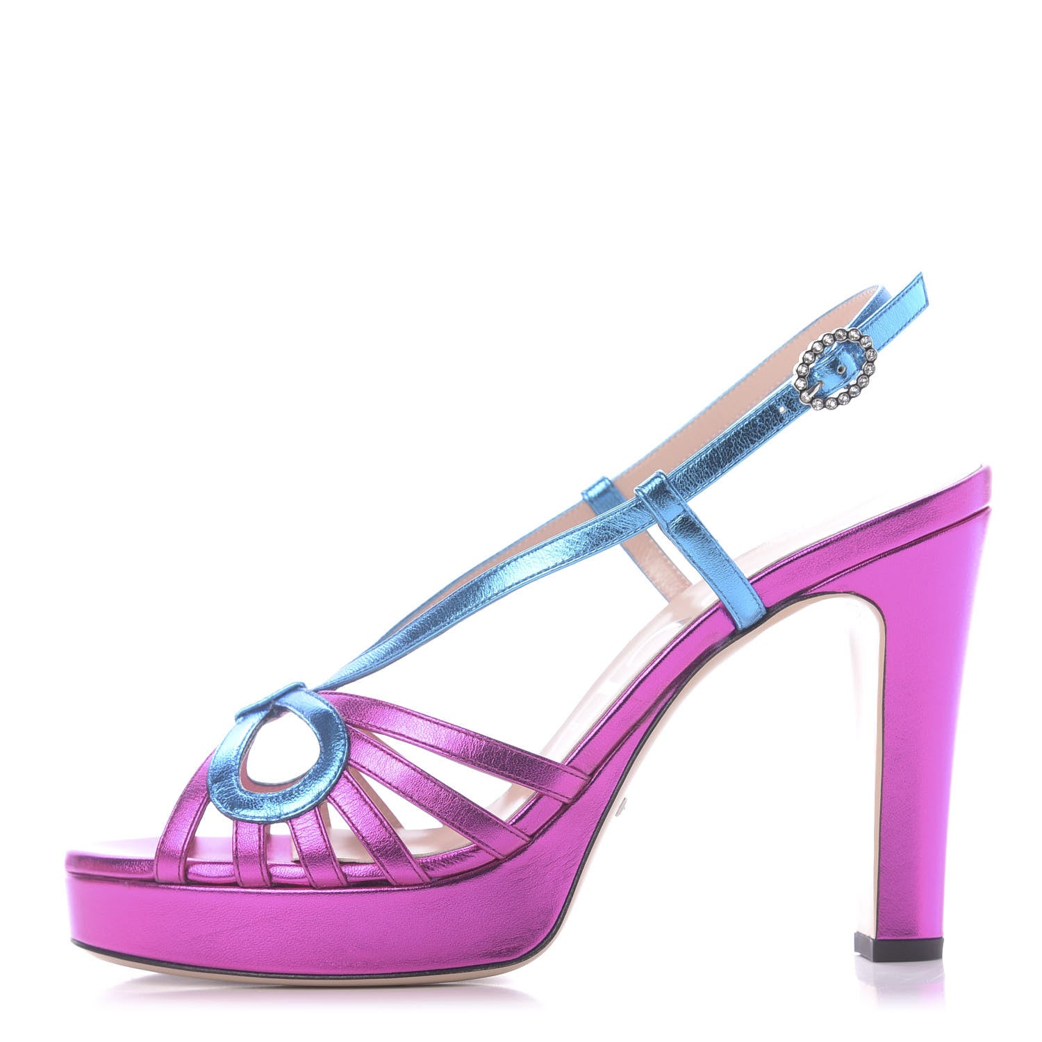 Gucci Metallic Nappa Crystal Zephyra Slingback Platform High Heel Sandals 40.5 Fuchsia Dark Turquoise 1 of 10