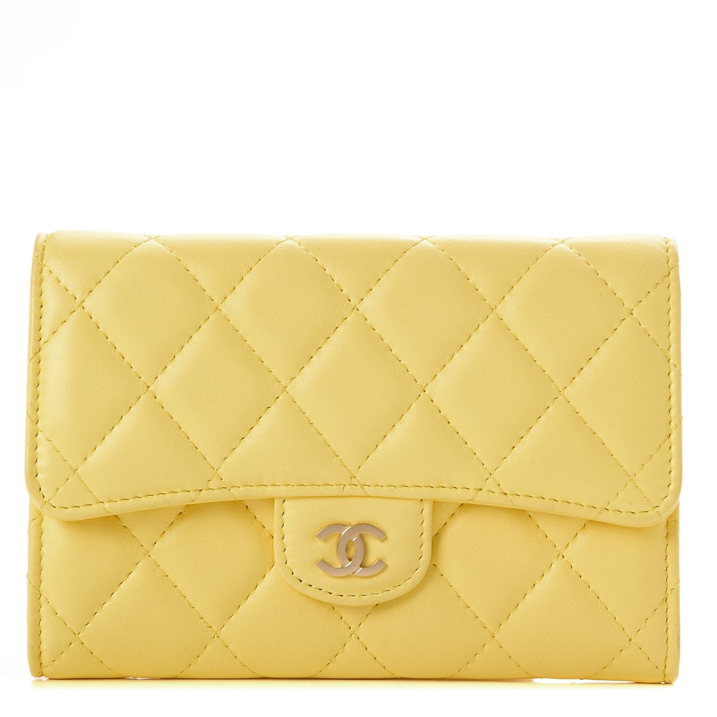 Lambskin Quilted Small Flap Wallet Yellow
