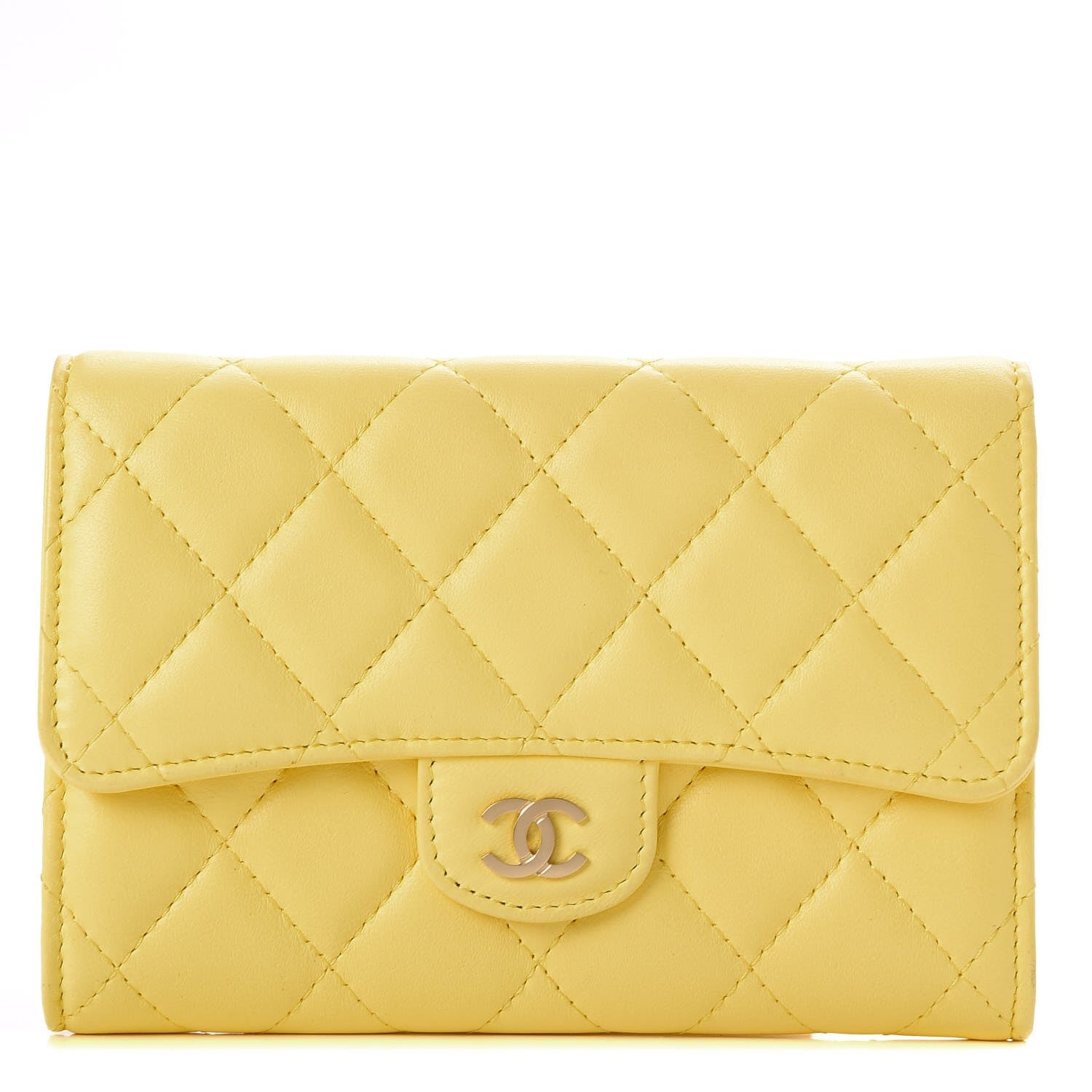 Chanel Lambskin Quilted Small Flap Wallet Yellow 1 of 9