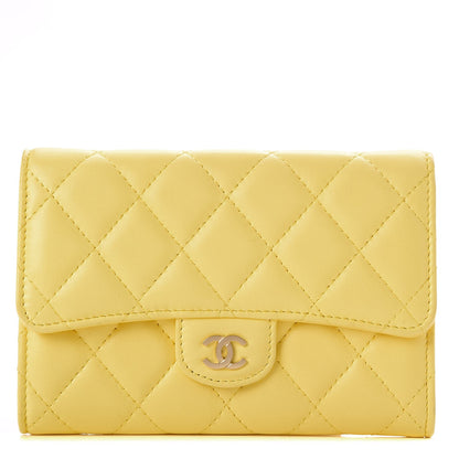 Chanel Lambskin Quilted Small Flap Wallet Yellow 1 of 9