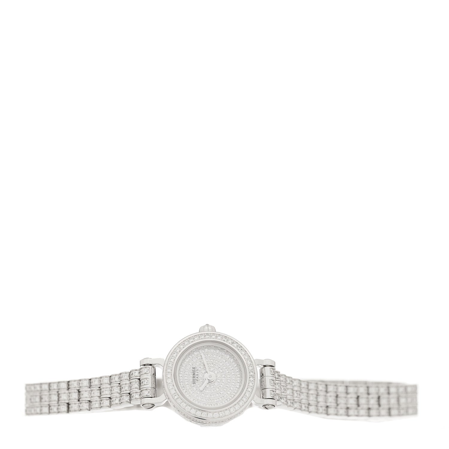 Hermes 18K White Gold Diamond Pave 16mm Faubourg Quartz Watch 2 of 5