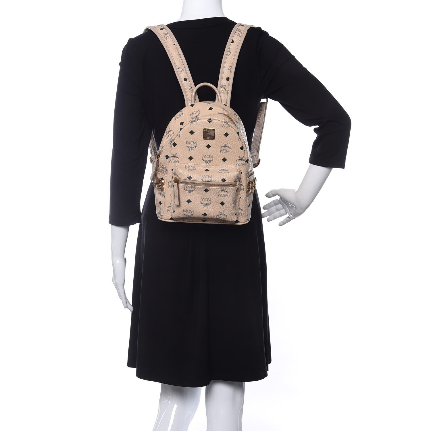 MCM Visetos Mini Side Stud Stark Backpack Beige 2 of 9