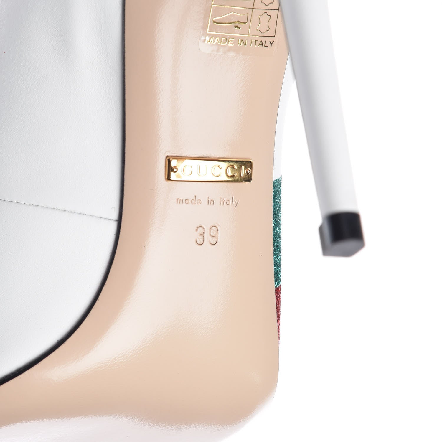 Gucci Calfskin Glitter Web High Heel Slingback Pumps 39 White 7 of 12