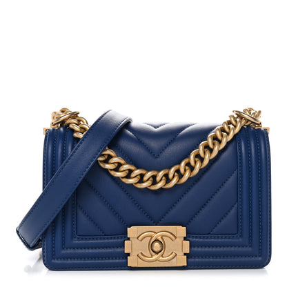 Chanel Calfskin Chevron Quilted Small Boy Flap Blue 1 of 10