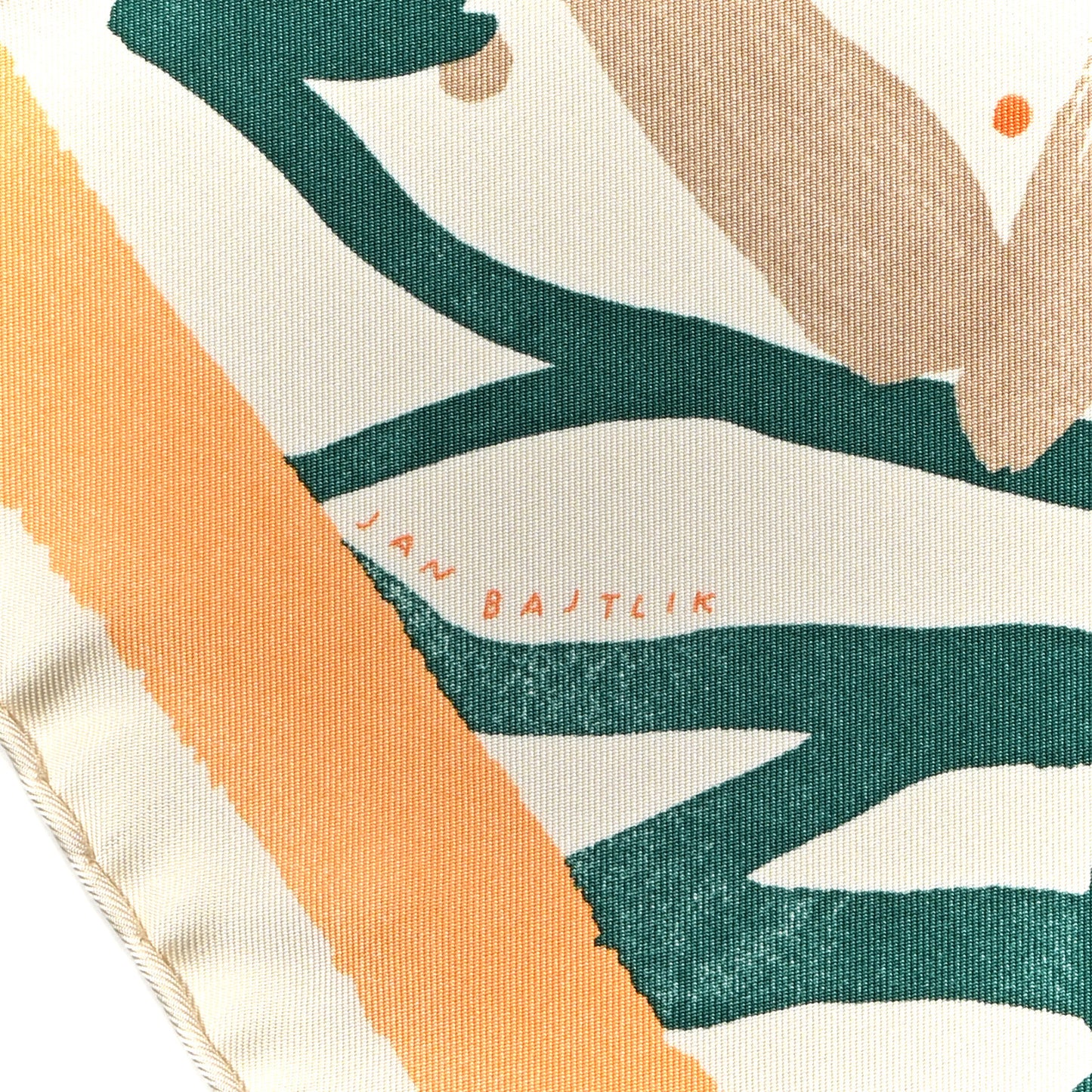 Silk Twill Le Cavalier a la Trompette Scarf 90 Ivorie Jaune Vert