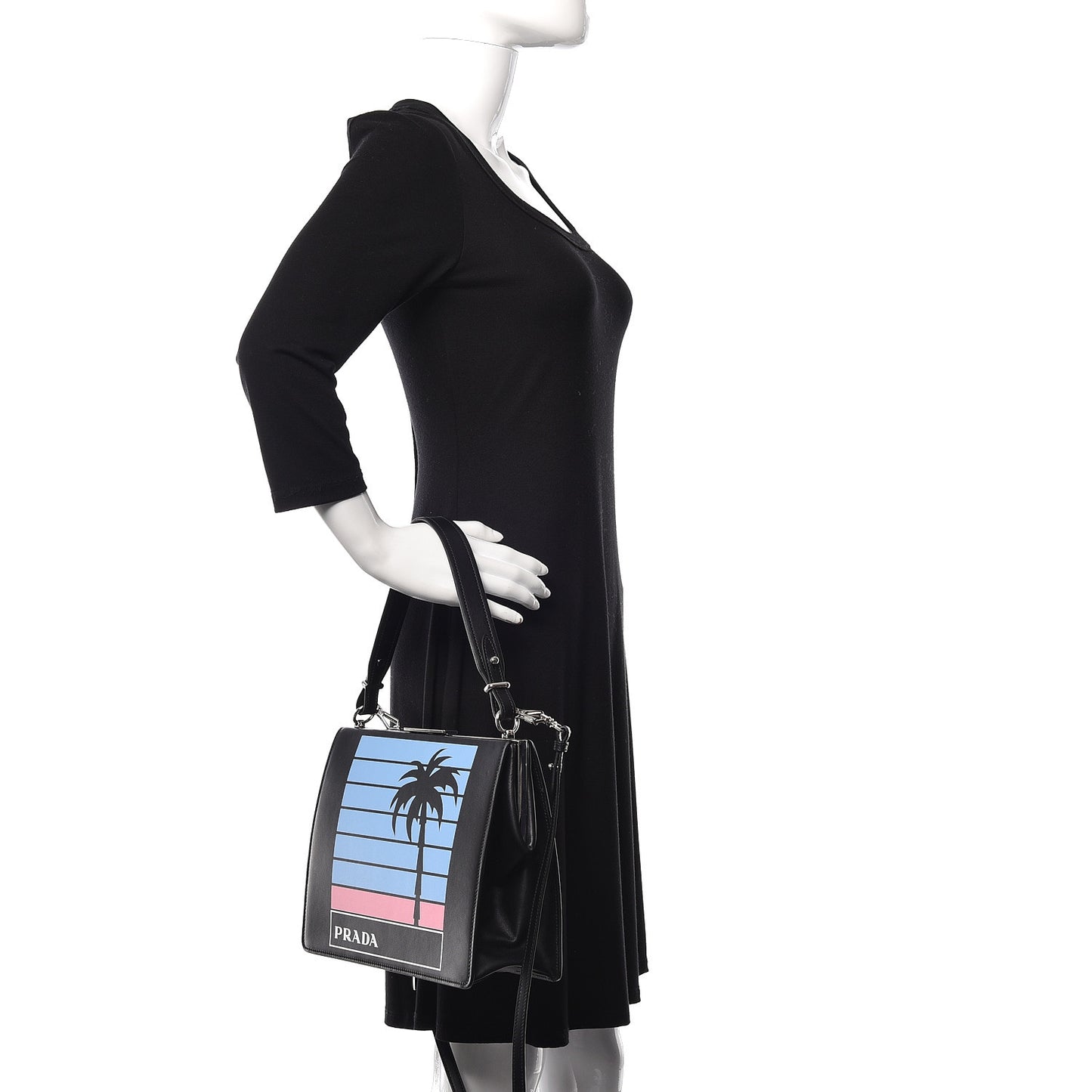 City Calfskin Palm Tree Print Light Frame Bag Black Mare