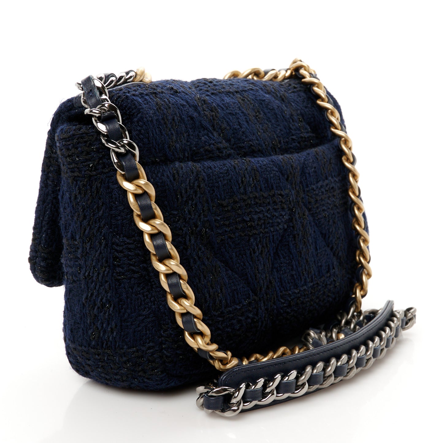 Tweed Quilted Medium Chanel 19 Flap Navy Blue Black