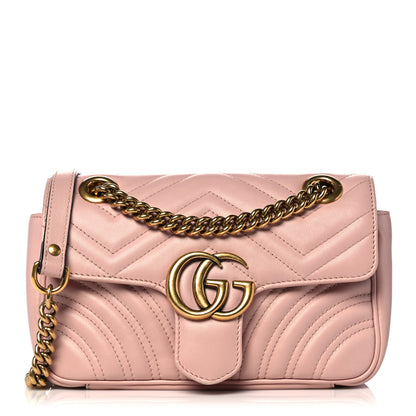 Gucci Calfskin Matelasse Mini GG Marmont Shoulder Bag Perfect Pink 1 of 17