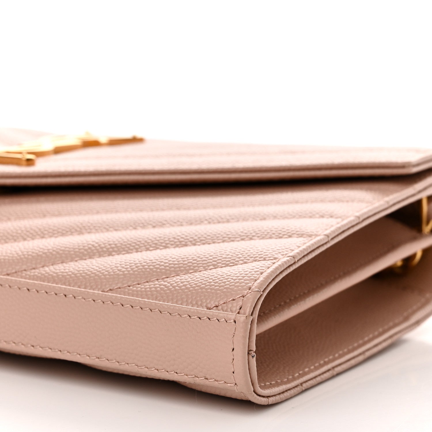 Saint Laurent Grain De Poudre Matelasse Chevron Monogram Chain Wallet Pale Pink 9 of 9