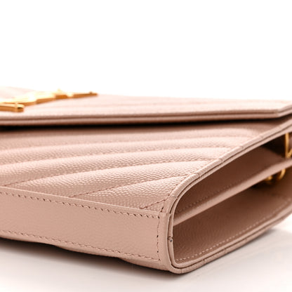 Saint Laurent Grain De Poudre Matelasse Chevron Monogram Chain Wallet Pale Pink 9 of 9