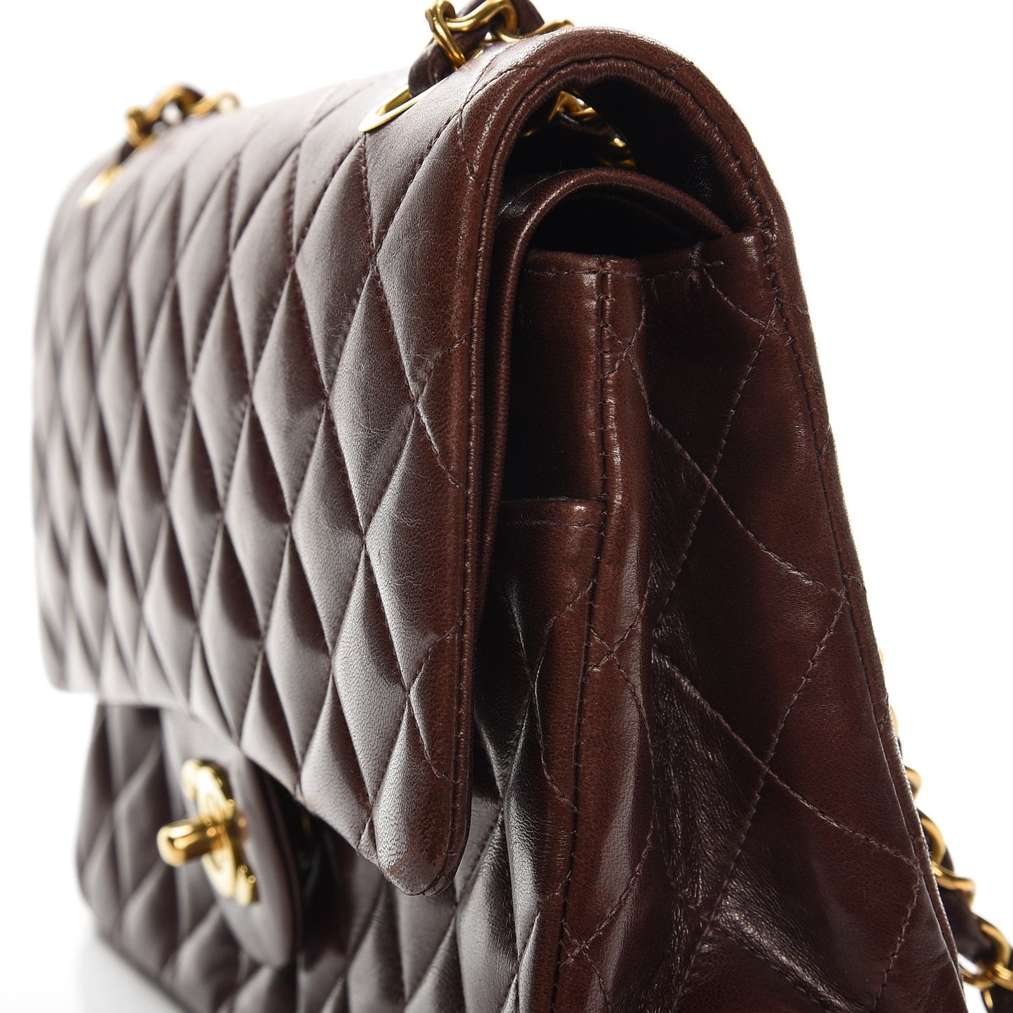 Lambskin Quilted Medium Double Flap Brown