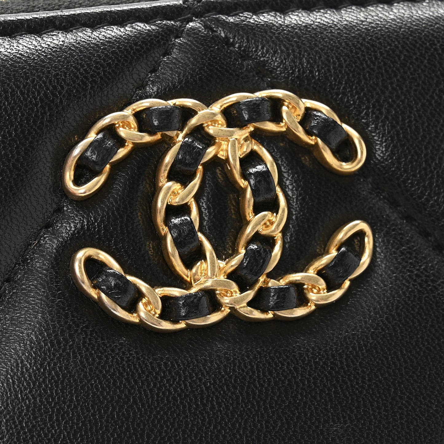 Lambskin Quilted Chanel 19 Zip Around Coin Purse Wallet Black