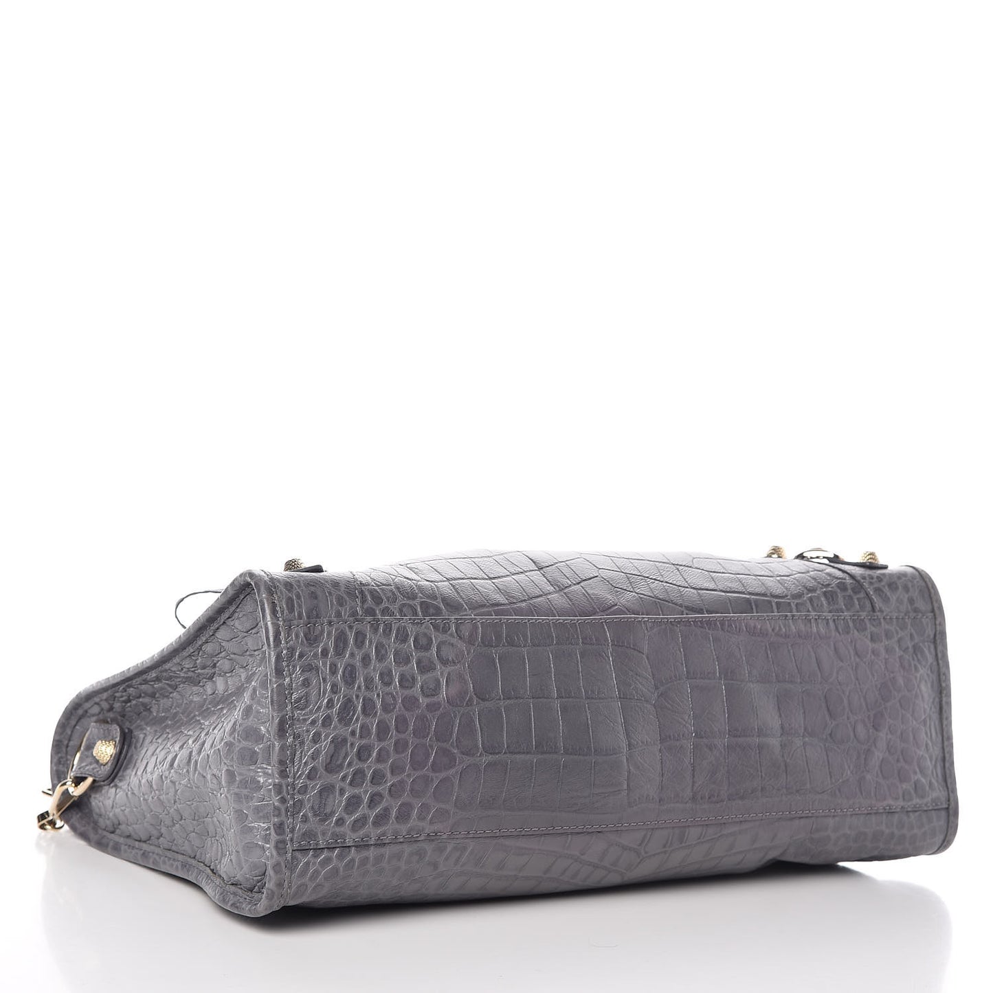 Calfskin Crocodile Embossed Giant 12 Gold Hardware City Gris Beton