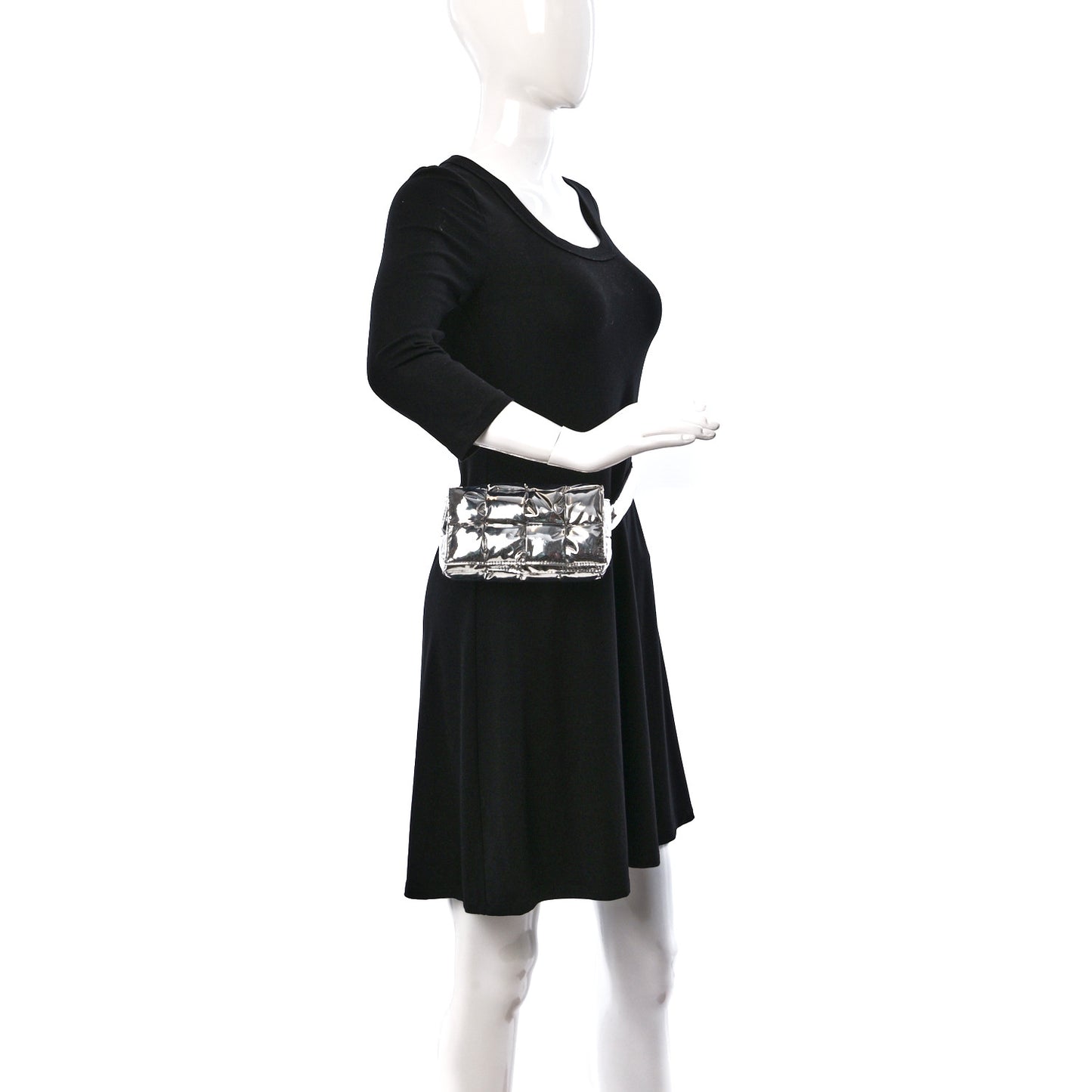 Metallic Lambskin Maxi Intrecciato Padded The Belt Cassette Bag Silver